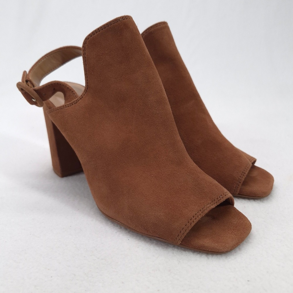 Banana Republic Brown Suede Block Heel Slingback Sandals Open Toe Womens 7.5 - Picture 1 of 10